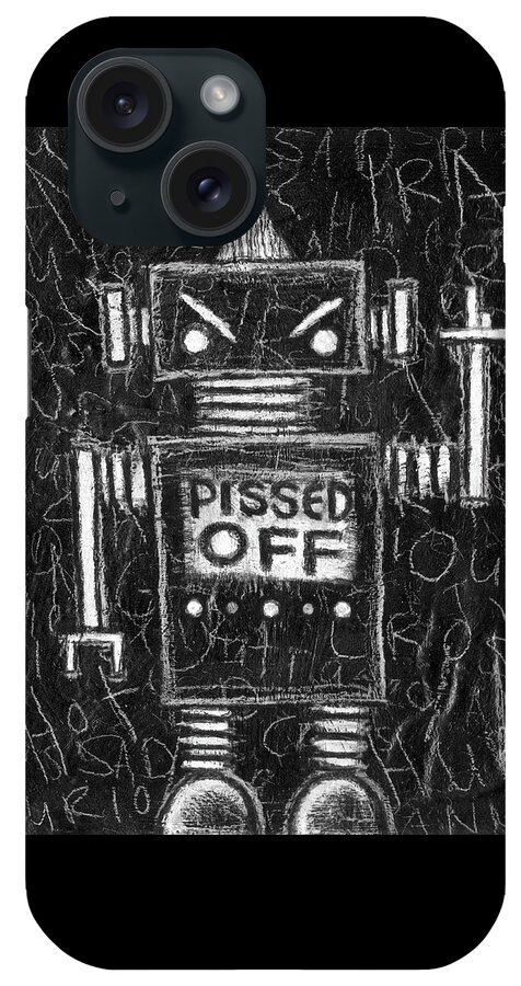 Robot iPhone Case featuring the drawing Pissed Off Bot #1 by Roseanne Jones