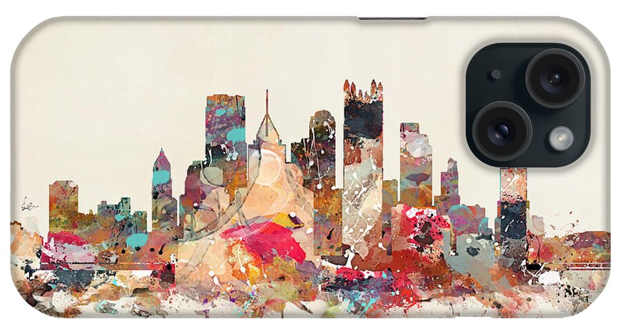 Pittsburgh City Skyline iPhone Case featuring the painting Pittsburgh City Skyline #1 by Bri Buckley