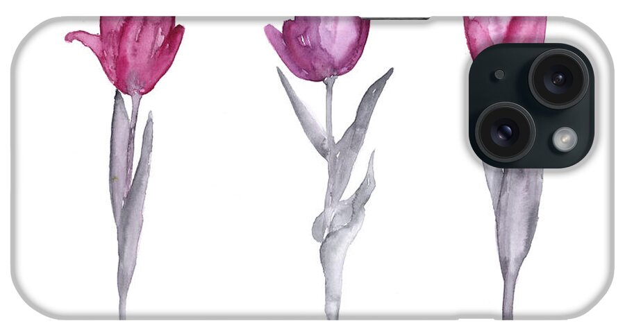 #faatoppicks iPhone Case featuring the painting Purple tulips watercolor painting #1 by Joanna Szmerdt