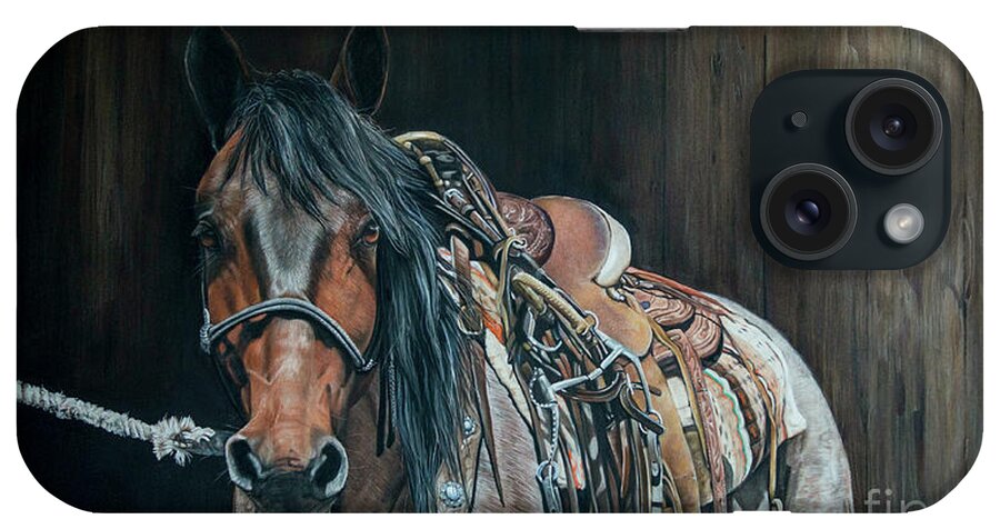 Horse iPhone Case featuring the pastel Ready and Willing by Joni Beinborn