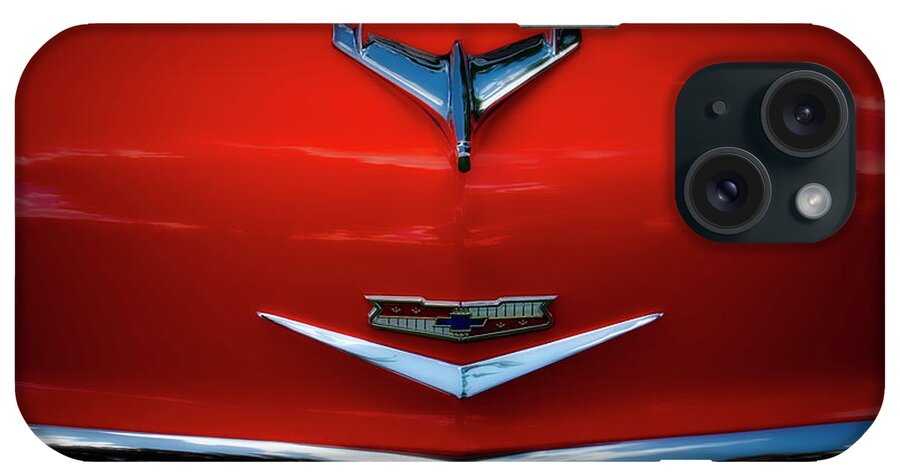 Car Photograph Junk Rust Classic Car Photographer Best Car Photography Automotive Transportation Car Photos Abstract Car Detail Vintage Drag Cars Collector Cars Emblems Car Emblem Signs Neon Buildings iPhone Case featuring the photograph Red Chev #1 by Jerry Golab