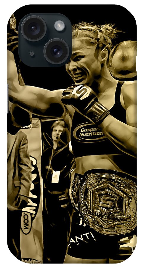 Ronda Rousey iPhone Case featuring the mixed media Ronda Rousey Fighter #1 by Marvin Blaine