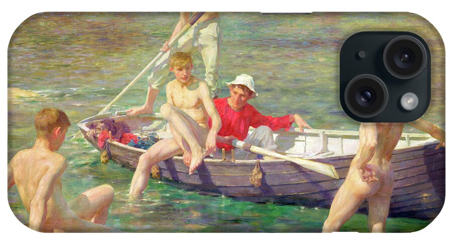 Ruby Gold iPhone Case featuring the painting Ruby Gold and Malachite #1 by Henry Scott Tuke