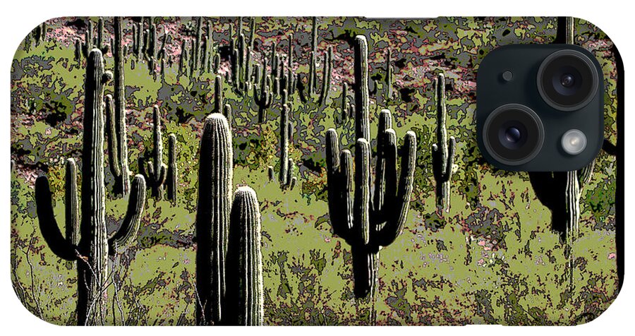 Saguaro Forest iPhone Case featuring the digital art Saguaro Forest #1 by Tom Janca