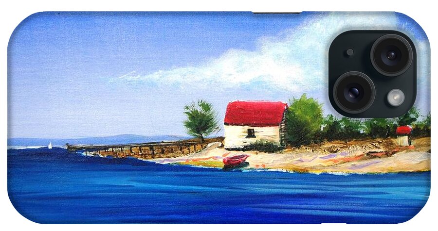 Sea Hill iPhone Case featuring the painting Sea Hill Boatshed - original sold #2 by Therese Alcorn