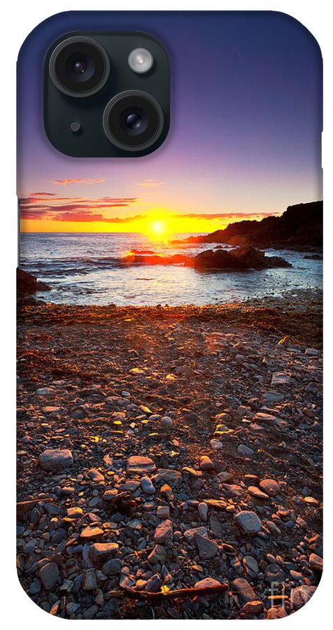 Second Valley Sunset Sea Seascape Fleurieu Peninsula South Australia Australian Coast Coastal Pebbles Seaweed Silhouette Silhouettes iPhone 15 Case featuring the photograph Second Valley Sunset #1 by Bill Robinson