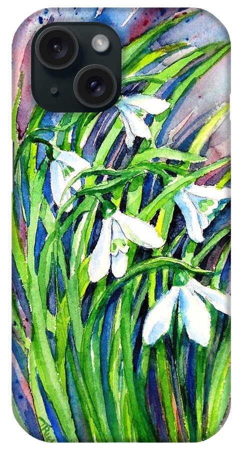 Snowdrops iPhone Case featuring the painting Snowdrops in the Wind  by Trudi Doyle