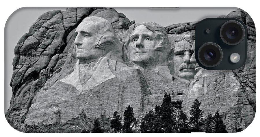 Mount Rushmore National Memorial; Mt. Rushmore; Presidents; George Washington; Thomas Jefferson; Theodore Roosevelt iPhone Case featuring the photograph Stern Faces in Stern Times #1 by Don Mercer