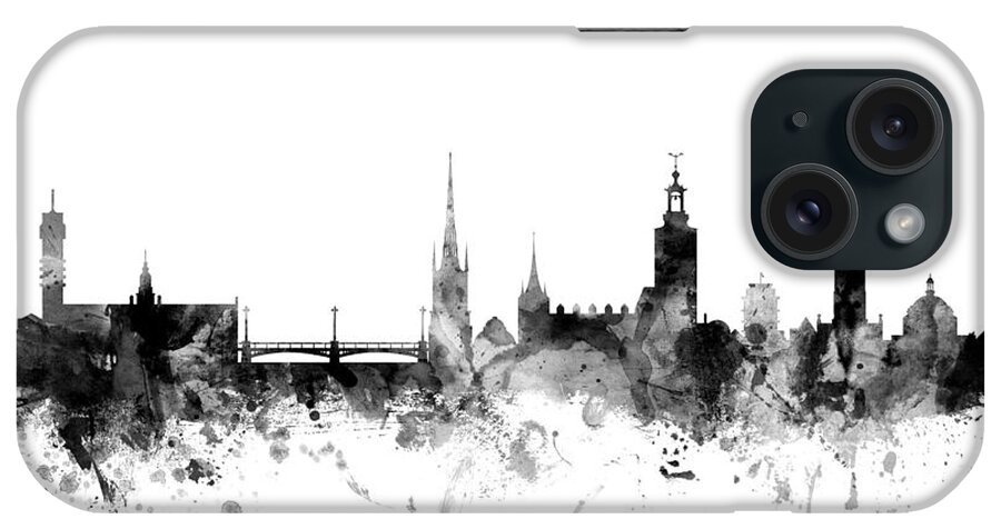 Sweden iPhone Case featuring the digital art Stockholm Sweden Skyline #1 by Michael Tompsett