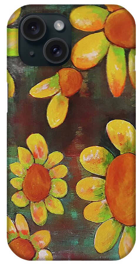 Yellow iPhone Case featuring the painting Yellow Flowers by Gabby Tary