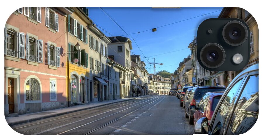 Door iPhone Case featuring the photograph Street in old Carouge city, Geneva, Switzerland #1 by Elenarts - Elena Duvernay photo