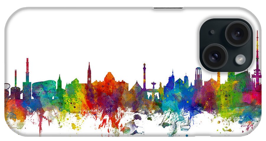 City Skyline iPhone Case featuring the digital art Stuttgart Germany Skyline #1 by Michael Tompsett