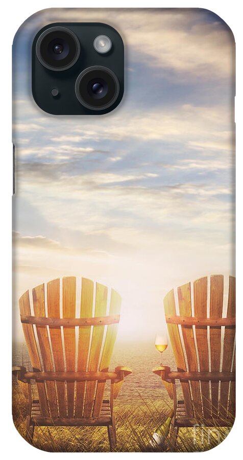 Atmosphere iPhone Case featuring the photograph Summer chairs sand dunes and ocean in background #2 by Sandra Cunningham