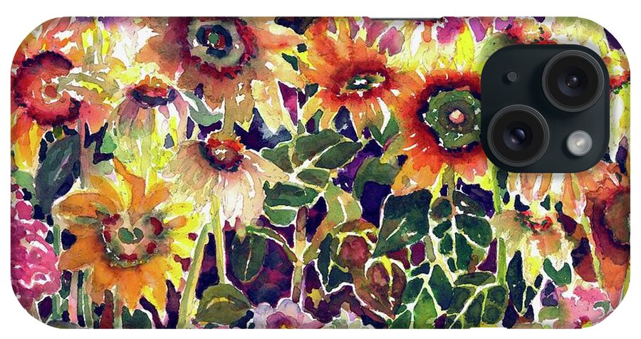 Watercolor iPhone Case featuring the painting Sunflower Garden #1 by Ann Nicholson