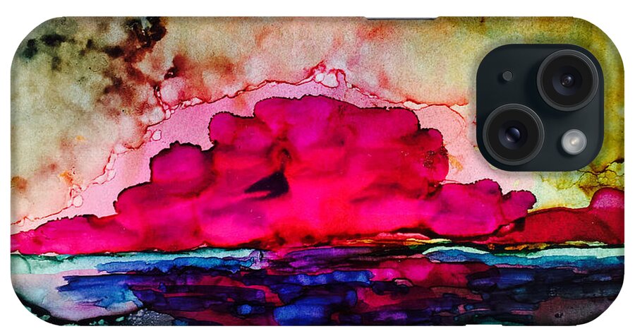Red iPhone Case featuring the painting Sunset #1 by Karin Eisermann
