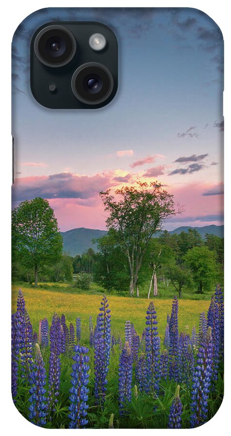#sunset#lupines#sugarhill#newhampshire#landscape#field#mountains iPhone Case featuring the photograph The Moon Rises Above #1 by Darylann Leonard Photography