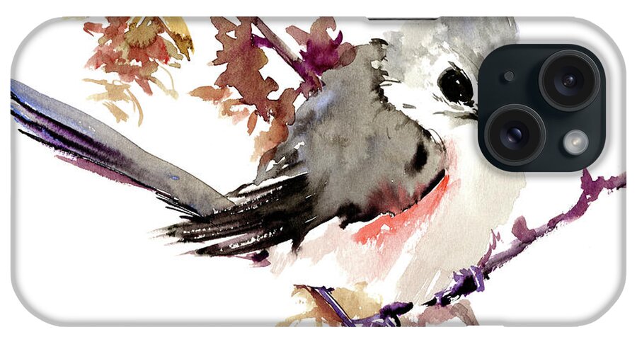 Titmouse Bird Design iPhone Case featuring the painting Titmouse #1 by Suren Nersisyan