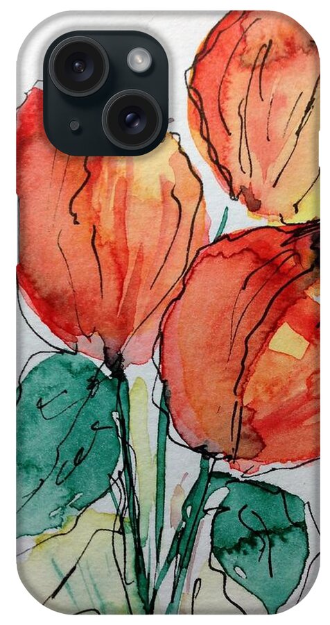 Three Tulips Tulip iPhone Case featuring the painting Tulips #1 by Britta Zehm