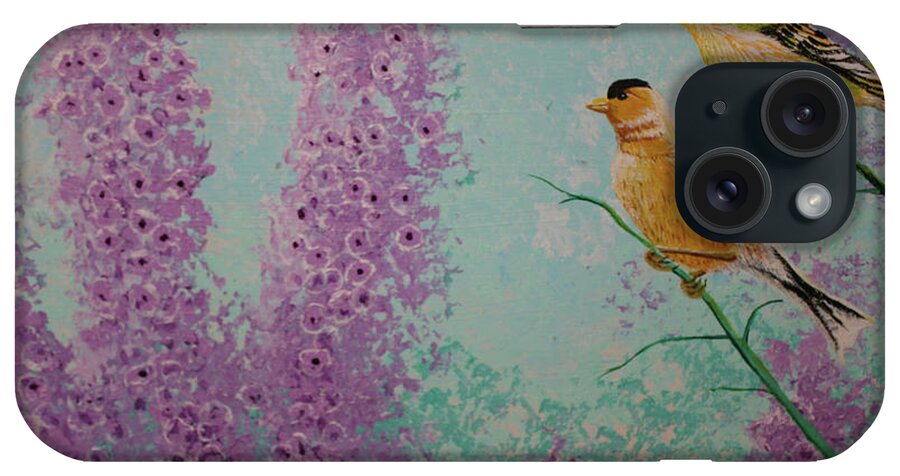 Acrylic iPhone Case featuring the painting Two chickadees #1 by Martin Valeriano