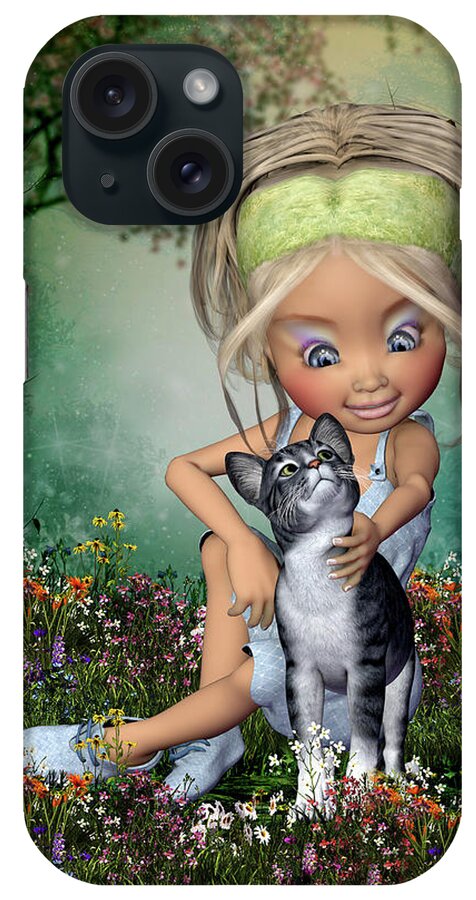 Victoria And Her Cat iPhone Case featuring the digital art Victoria and her cat #1 by John Junek