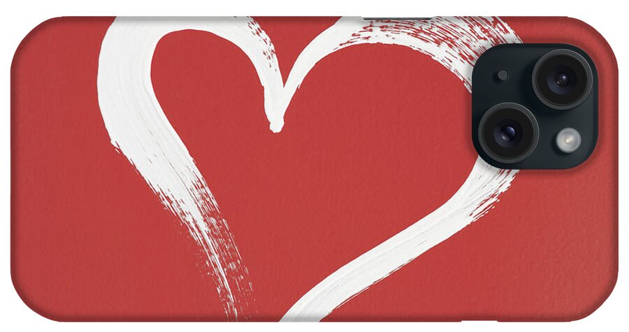 White iPhone Case featuring the photograph White heart painted on red background #1 by GoodMood Art