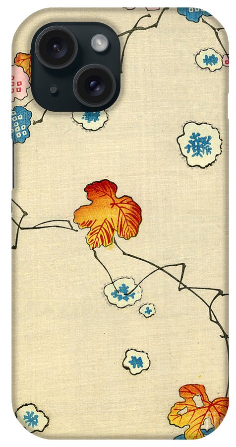 Vintage; Illustration; Graphic Design; Pattern; Japanese; 1880; Woodblock Print; Nobody; Meiji; Kimono; Textile Design; Pattern Book; Fall; Leaves; Tree; Branch; Autumn; Snowflake iPhone Case featuring the painting Woodblock Print of Fall Leaves by Japanese School