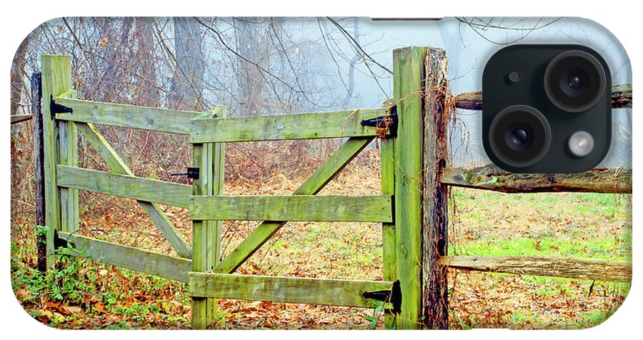 Wooden iPhone Case featuring the photograph Wooden Fence on a Foggy Morning #1 by A Macarthur Gurmankin