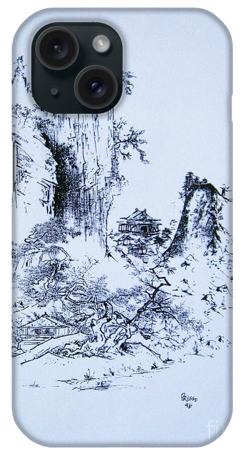Landscape iPhone Case featuring the painting Yama no fukei #1 by Thea Recuerdo