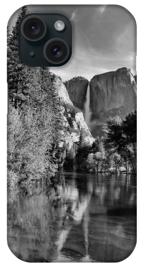 Black And White iPhone Case featuring the photograph Yosemite Falls Spring Reflections #2 by Stephen Vecchiotti