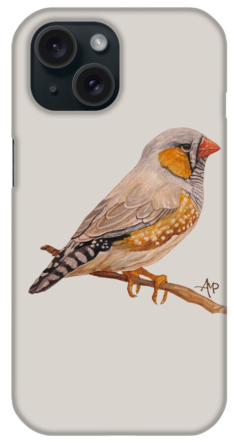 Zebra Finch iPhone Case featuring the painting Zebra Finch by Angeles M Pomata