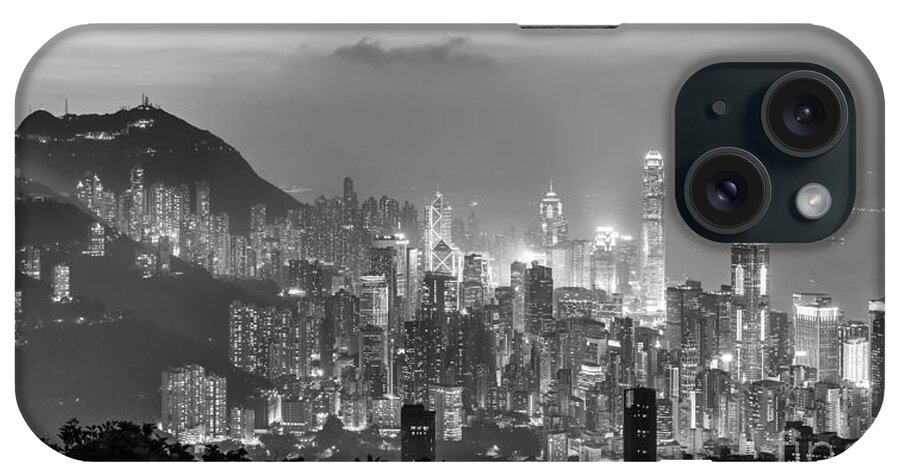 B&w iPhone Case featuring the photograph Hong Kong skyline #10 by Didier Marti