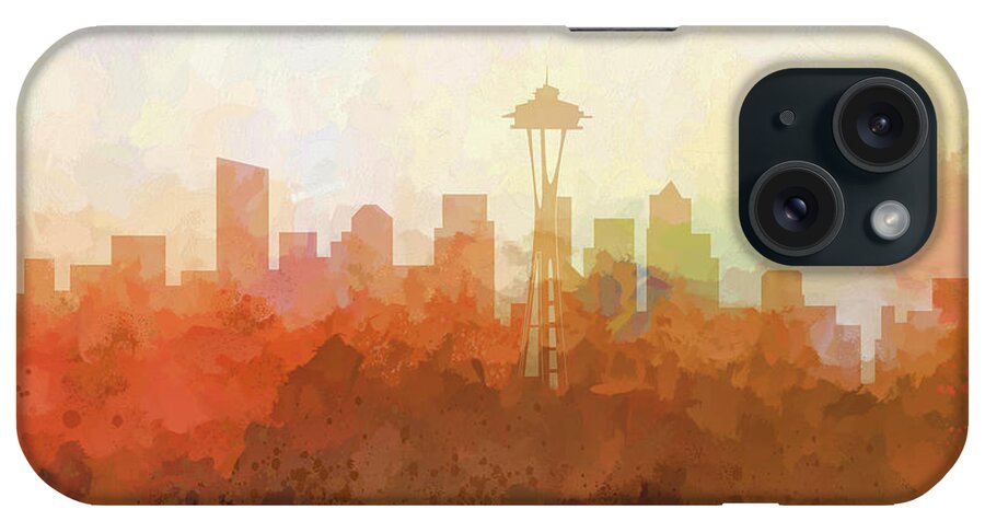 Seattle Washington Skyline iPhone Case featuring the digital art Seattle Washington Skyline #10 by Marlene Watson