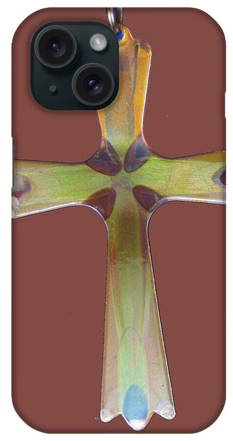 Cross iPhone Case featuring the jewelry 1282a Golden Cross by Dianne Brooks