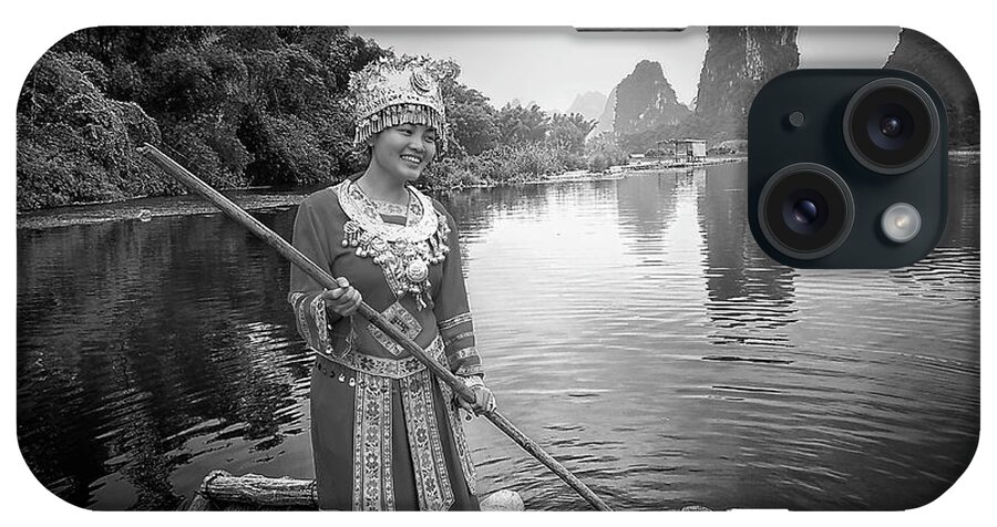 China iPhone Case featuring the photograph Yulong River drifting -ArtToPan- China Guilin scenery-Black and white photograph #13 by Artto Pan