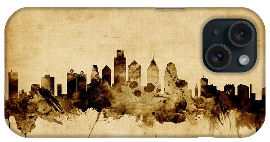 Philadelphia iPhone Case featuring the digital art Philadelphia Pennsylvania Skyline #14 by Michael Tompsett