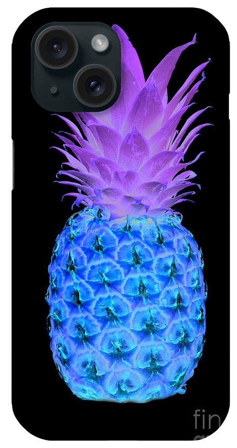 Abstract iPhone Case featuring the photograph 14a Artistic Glowing Pineapple Digital Art Cyan and Pink by Ricardos Creations