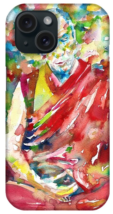 Dalai Lama iPhone Case featuring the painting 14th DALAI LAMA - TENZIN GYATSO - watercolor portrait.3 by Fabrizio Cassetta