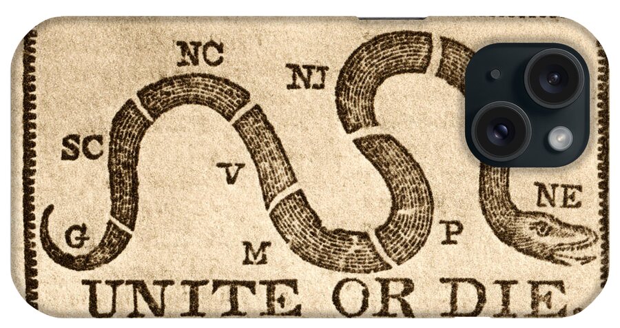 Snake Cartoon iPhone Case featuring the painting 1774 Unite or Die by Historic Image