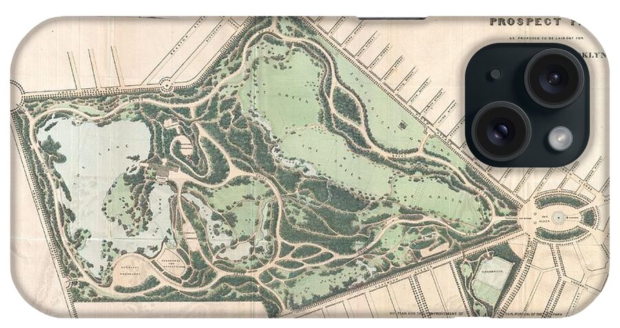 1868 Vaux And Olmstead Map Of Prospect Park iPhone Case featuring the photograph 1868 Vaux and Olmstead Map of Prospect Park Brooklyn New York by Paul Fearn