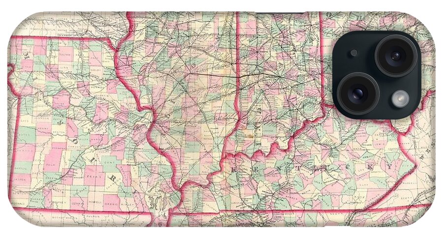 1873 Asher Adams Map Of The Midwest ( Ohio iPhone Case featuring the photograph 1873 Asher Adams Map of the Midwest Ohio Indiana Illinois Missouri Kentucky by Paul Fearn