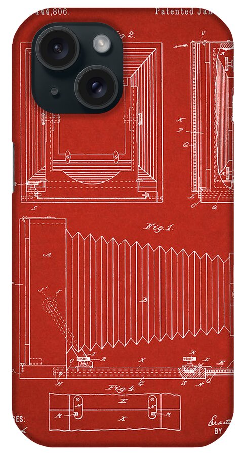 Patent iPhone Case featuring the digital art 1891 Camera US Patent Invention Drawing - Red by Todd Aaron