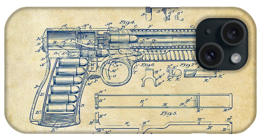 Gun iPhone Case featuring the digital art 1903 McClean Pistol Patent Artwork - Vintage by Nikki Marie Smith