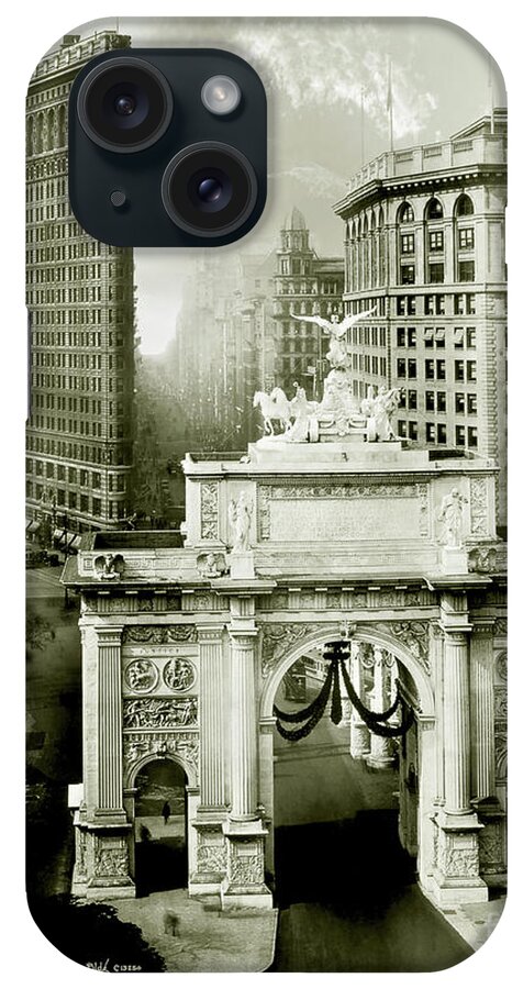 Flatiron Building iPhone Case featuring the photograph 1919 Flatiron Building with the Victory Arch by Jon Neidert