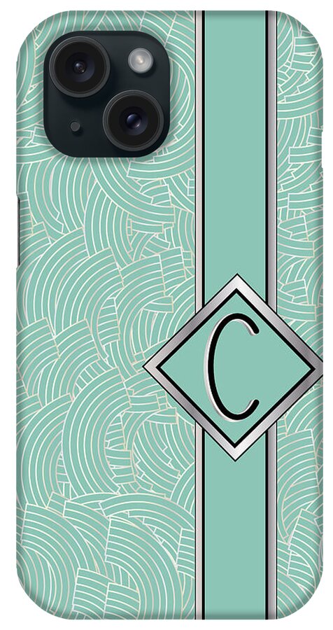 Monogrammed iPhone Case featuring the digital art 1920s Blue Deco Jazz Swing Monogram ...letter C by Cecely Bloom