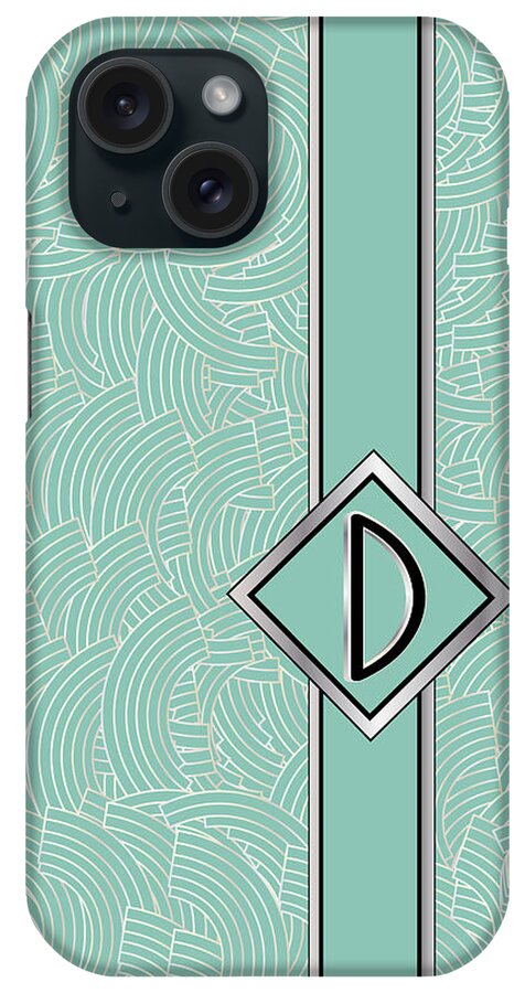 Monogrammed iPhone Case featuring the digital art 1920s Blue Deco Jazz Swing Monogram ...letter D by Cecely Bloom