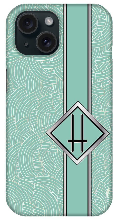 Monogrammed iPhone Case featuring the digital art 1920s Blue Deco Jazz Swing Monogram ...letter H by Cecely Bloom