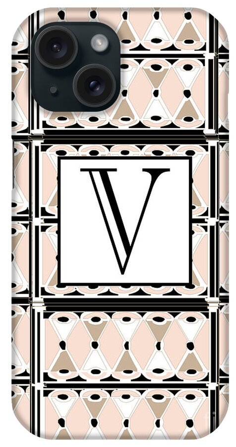 Art Deco iPhone Case featuring the digital art 1920s Pink Champagne Deco Monogram V by Cecely Bloom