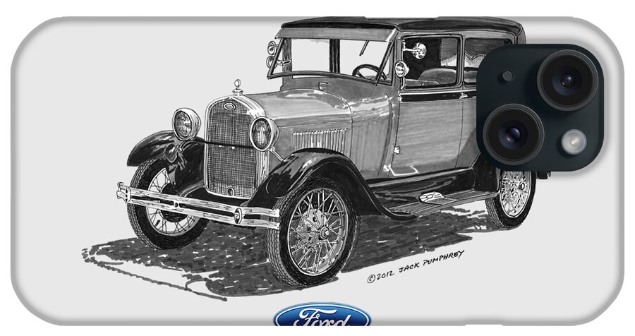 Ford iPhone Case featuring the painting Model A Ford 2 Door Sedan by Jack Pumphrey
