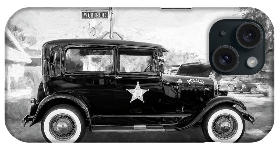 1929 Ford Model A iPhone Case featuring the photograph 1929 Ford Model A Tudor Police Sedan BW by Rich Franco
