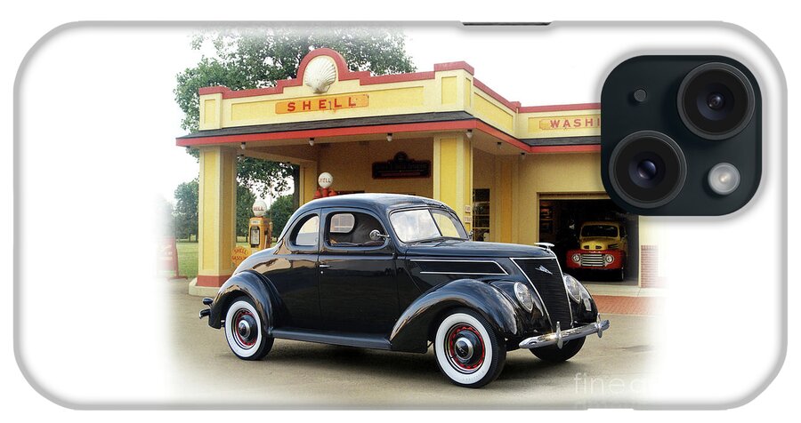 1937 iPhone Case featuring the photograph 1937 Ford, Vintage Shell Station by Ron Long